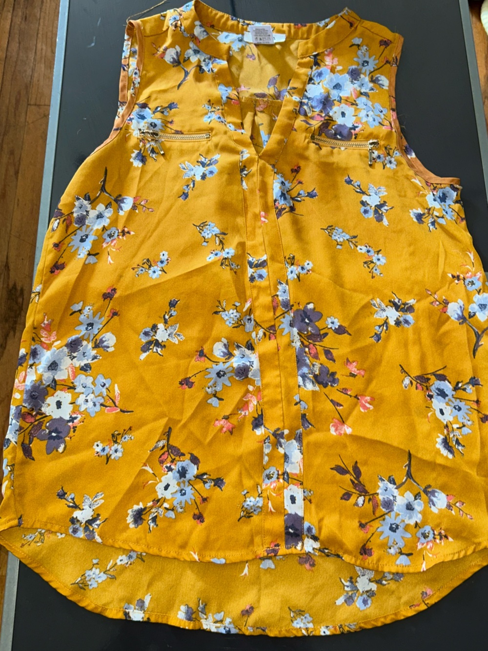Persaya Mustard Yellow Floral Satin Camisole